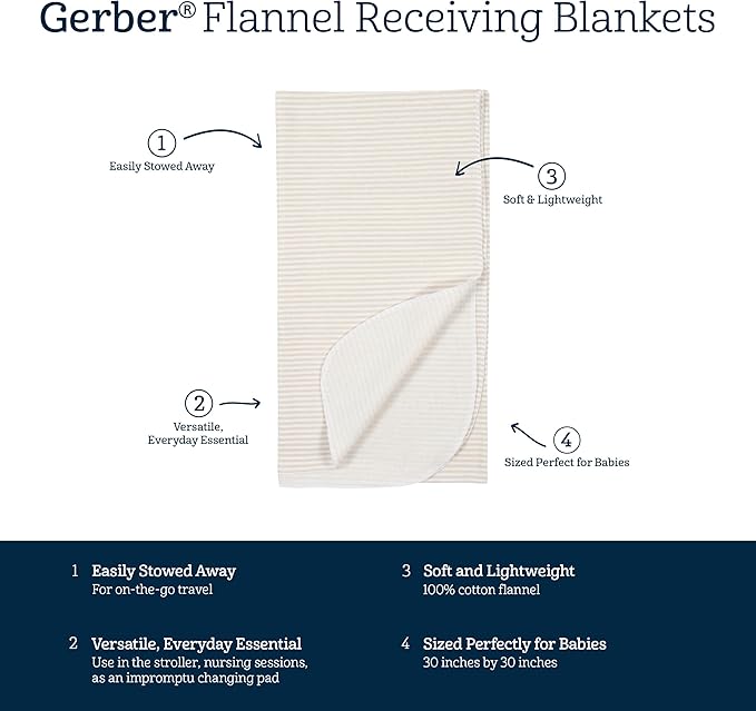 Gerber Unisex Baby 100% Cotton Flannel Receiving Blankets 30x30 Inches (Pack of 4), Boho Rainbow, One Size