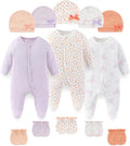 Fashion Baby Boy Girl Clothing Set Cotton Soft 3-Piece Long Sleeve Button Rompers 5-Pack Hats&Gloves Infant Clothes