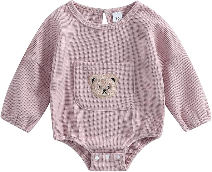 Douhoow Cute Baby Sweatshirt Romper Waffle Knit Baby Clothes Infant Girl Boy Fall Winter Outfits