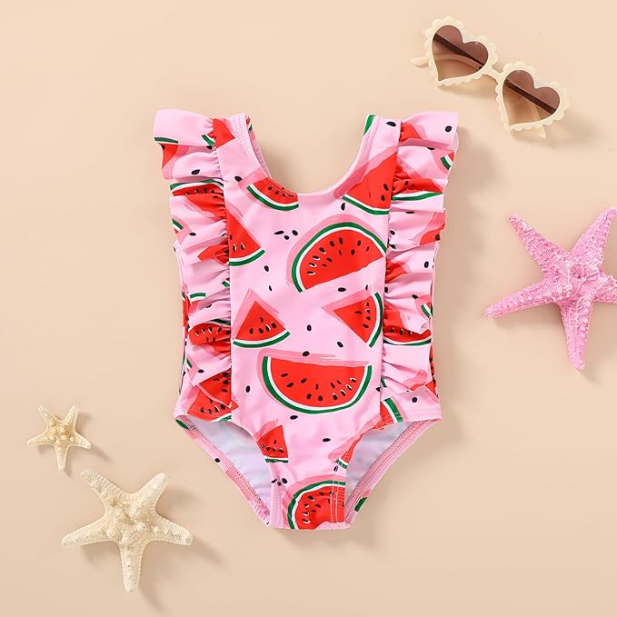 Happy Town One-Piece Infant Toddler Baby Girl Summer Swimsuit Watermelon Leopard Ruffle Swimwear Bikini Bathing Suit