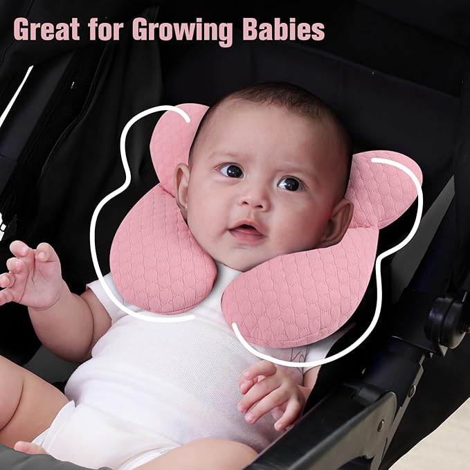 KAKIBLIN Baby Travel Pillow, Upgraded Baby Neck Pillows for Car Seat, Infant Neck Support Pillow for Head and Neck,Newborn Head Support for Car Seat,Pushchair (Pink)