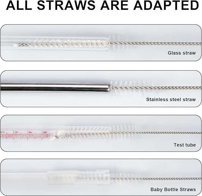 Straw Cleaner Brushes Sets, 12 Pieces 8.2 Inch Botthle Cleaning Brush and Nylon Tube Brush Brush Kit for Sippy Cup, Tumbler, Water Bottle, Drinking Straw (White)