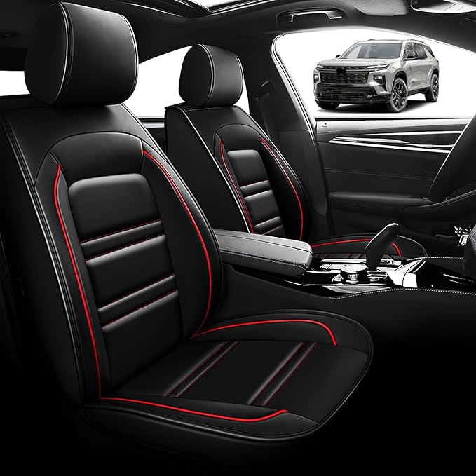 Seat Cover for Chevy Traverse 2009-2025 | Car Seat Covers Front Seats, Waterproof Seat Protectors, Automotive Front Seat Covers (Front Seat, Black&Red Line)