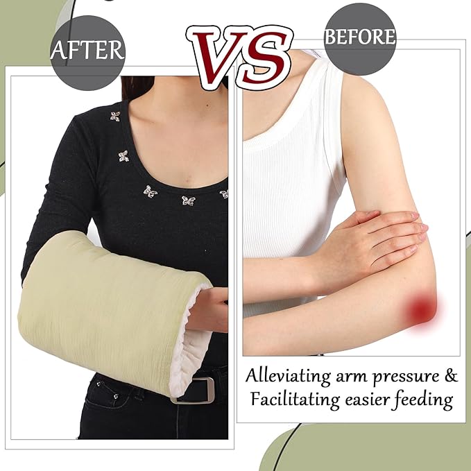 Baby Feeding Arm Pillow Breastfeeding Bottle Nursing Cozy Cradle Pillow for Newborn Soft Double Sided Muslin Cotton Head Support Comfortable Feeding for Mom(Olive Green,Simple)