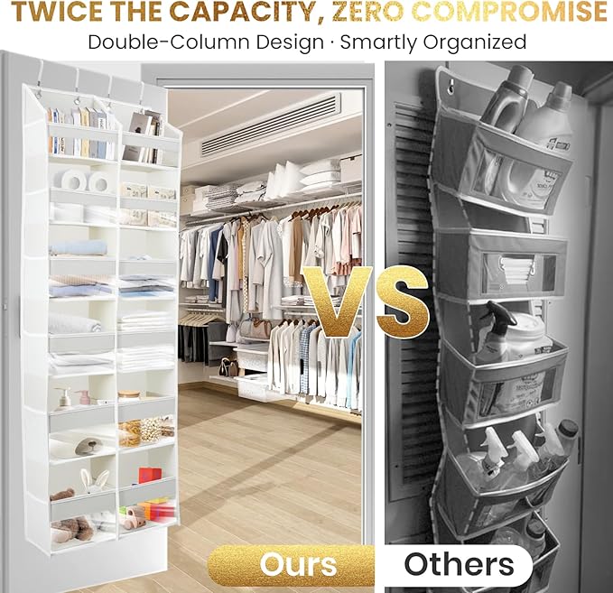 HOMELUX THEORY Heavy Duty Over the Door Organizer - Extra Wide Closet Organizers And Storage, Hanging Storage Door for Bedroom & Baby Nursery, 1PC Ivory