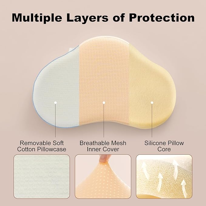 Reidio 1pc Toddler Silicone Pillow Breathable Toddler Pillow with Removable Cotton Pillowcase Kids Pillows for Sleeping Machine Washable (Rose, H2)