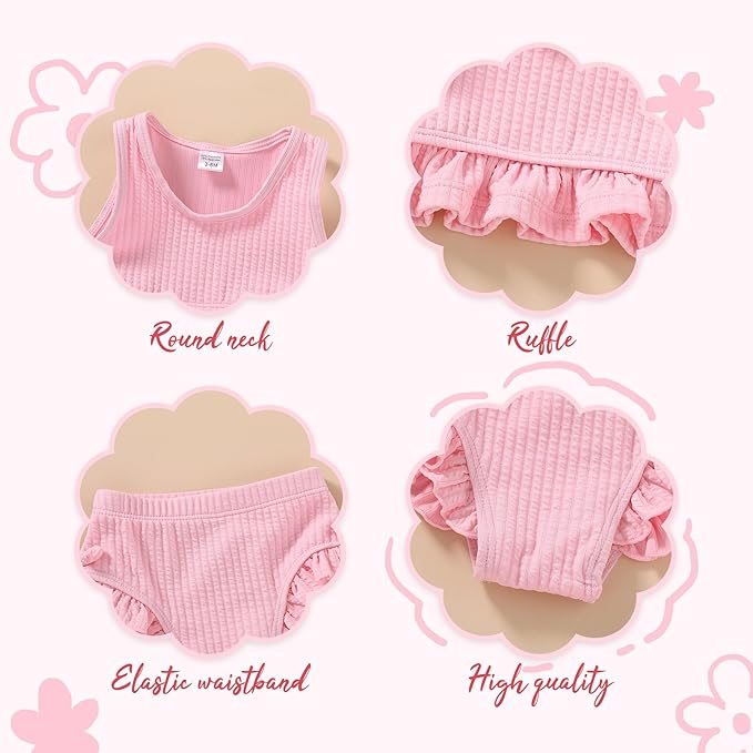 HAPPYMA Baby Swimsuit Toddler Girl Bathing Suit Summer Solid Color Bikini Set Beach Two Piece Swim Wear