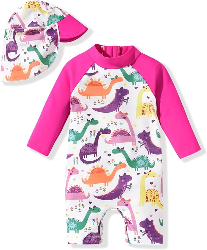 Aalizzwell Baby Girls Long Sleeve One Piece Bathing Suit with Hat