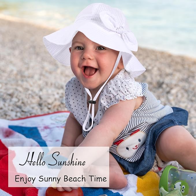 Baby Girl Sun Hat with UPF 50+ Outdoor Adjustable Beach Hat with Wide Brim Bucket Hats