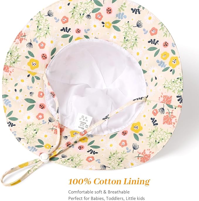 Baby Girl Sun Hat Summer Foldable Beach Hats with UPF50+ Sun Protection Wide Brim Toddler Bucket Hat Cap