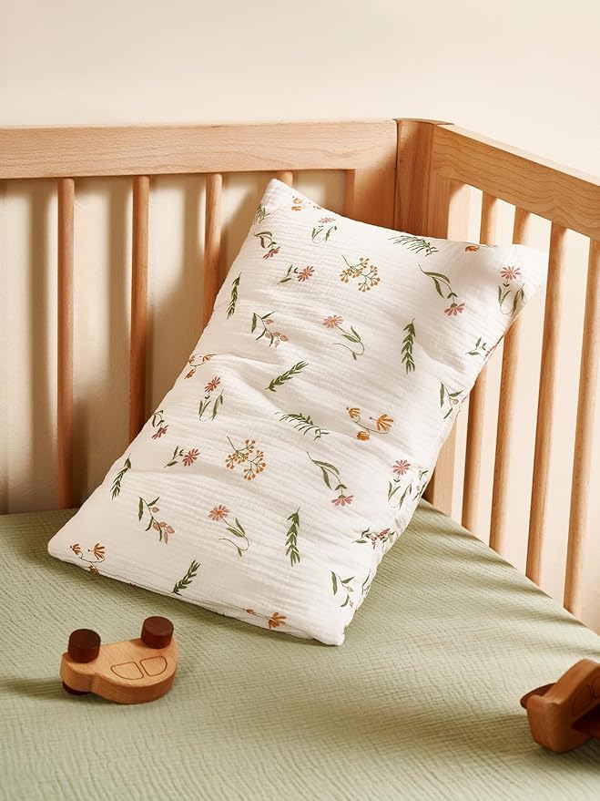 TILLYOU Muslin Toddler Pillowcase 2 Pack, 13x18 Soft Travel Cotton Pillow Case Kids for Boys and Girls, Daisy