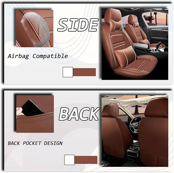 Car Seat Covers for Chrysler Car Town and Country 2000-2016 | 5-Seats Seat Covers, Waterproof Seat Protectors, Automotive Seat Covers (Full Set with Pillow,Coffee)