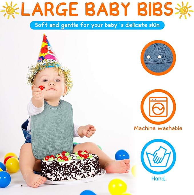 Toulite 6 Pcs Extra Large Muslin Toddler Baby Bibs for Girls and Boys Bandana Drool Bibs Absorbent Adjustable Cotton Baby Feeding Bib for Teething Drooling Newborn Infant Gift, 6 Solid Colors