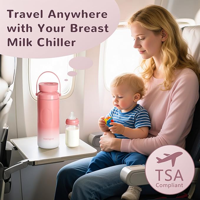 Portable Breast Milk Cooler Bottle - 48 Hours Cold Storage, 22oz Stainless Steel Breastmilk Chiller for Travel, Reusable Milkcooler with 2 Baby Bottles, Outdoor Thermos for Breastfeeding Moms, Pink