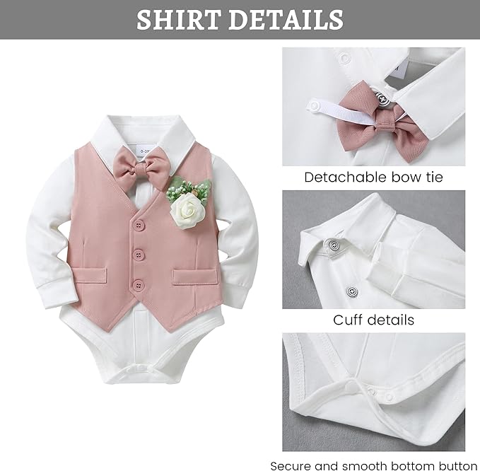 SANMIO Baby Boy Clothes Suits Infant Gentleman Outfit Collared Dress Shirt+Vest+Tie+Corsage+Pants 5Pcs Baby Suit Sets