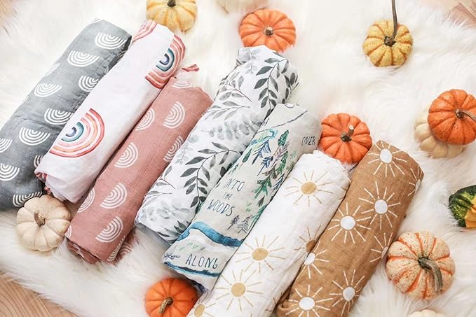 100% Organic Cotton Muslin Monthly Baby Milestone Blanket with Wooden Hello World Newborn Sign, Newborn Photography Props, Birth Announcement Sign, Rainbow