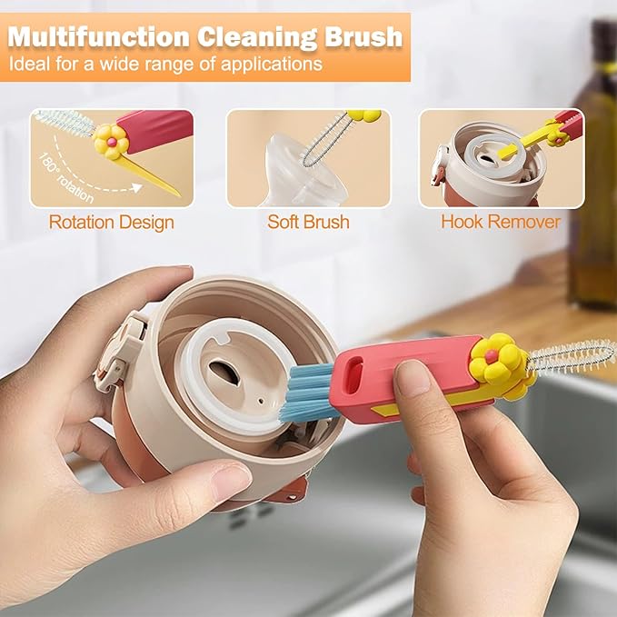 FANTEXY 3 in 1 Cup Lid Cleaning Brush Set, 3 Pieces Multifunctional Bottle Cleaning Brush, Bottle Cleaner Brush for Coffee Cups Lid Gap, Portable Cup Lid Cleaning Tools Cleaner Brush