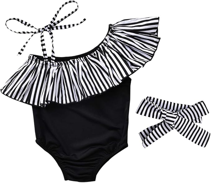 Toddler Baby Girls Ruffles Bikini One Piece Swimsuits Floral Off Shoulder Swimwear Beach Bathing Suit