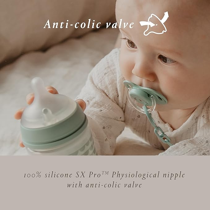 Suavinex Bonhomia Glass Baby Bottle with SX PRO Silicone Nipple, Anti Colic Baby Bottles, Baby Bottles for Breastfed Babies, Medium Flow, 3mo, 8oz, Beige