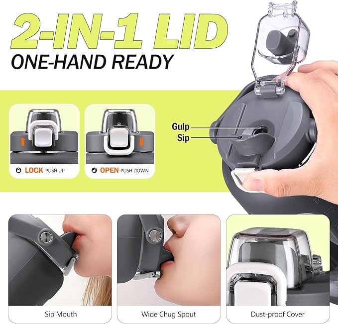 72oz Glass Water Bottle with 2-IN-1 Straw &Chug Lid, Large Motivational Glass Bottle with Capacity Marker and Silicone Sleeve, 2.1L Gallon Water Jug for Home, Sports, Gym, BPA Free-Gray