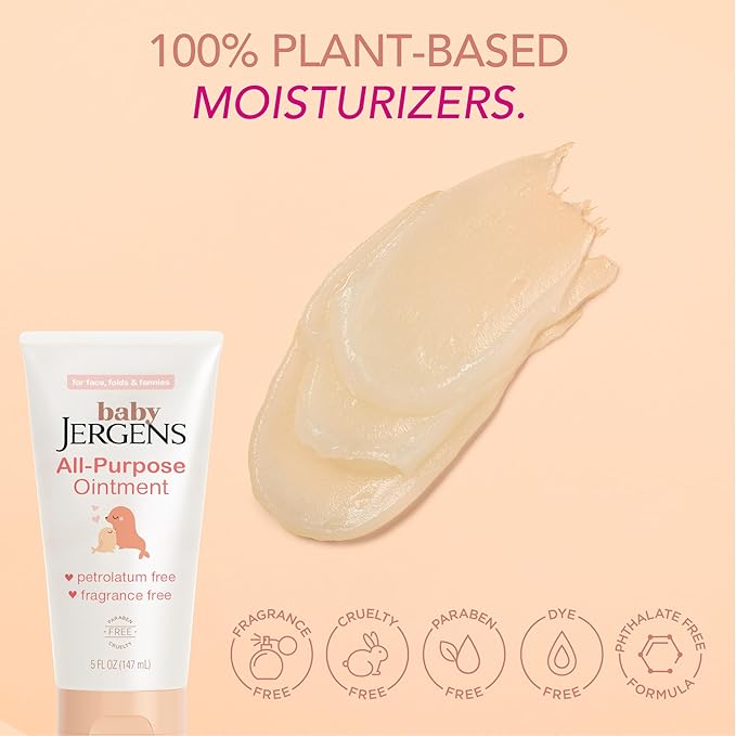 Jergens Baby All-Purpose Baby Ointment, Plant-Based Moisturizers, Petrolatum Free & Pediatrician-Tested, 5 Oz