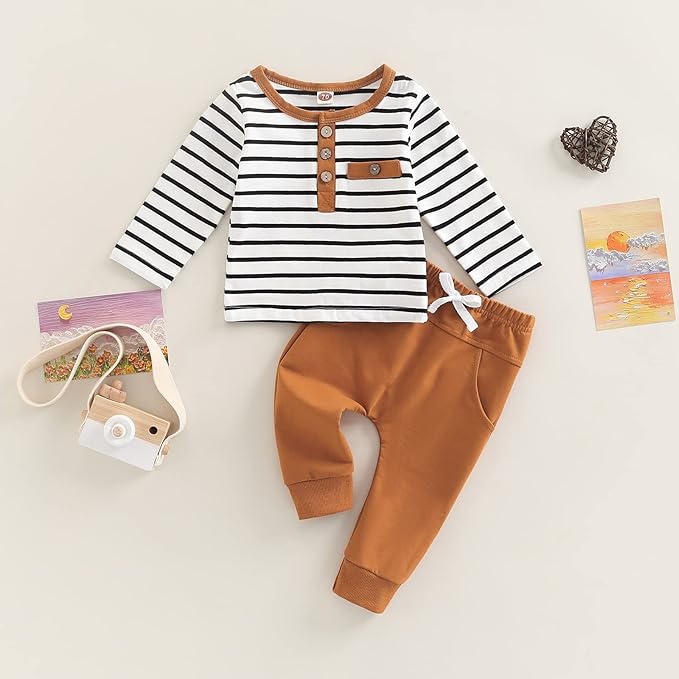 Toddler Baby Boy Clothes Solid Color Long Sleeve Crewneck Sweatshirt Top Casual Pants Set 2Pcs Fall Winter Outfits