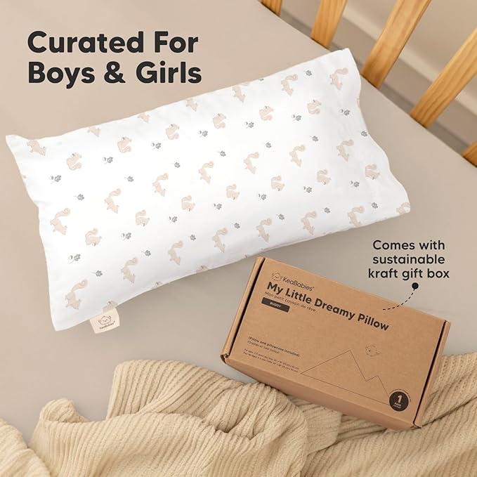 Toddler Pillow with Pillowcase - 10x18 My Little Dreamy Kids Travel Bed Pillows for Sleeping, Organic Cotton Small Pillowcase, Soft & Breathable, Machine Washable, Toddlers 2-5 Years Old (Nibbles)