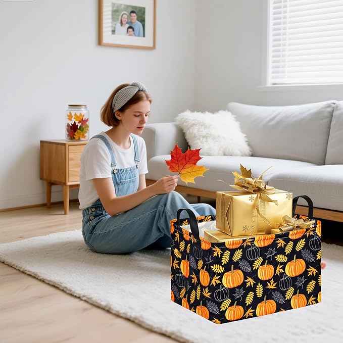 Rectangle Golden Pumpkin Gift Storage Home Shelf Storage Basket Organizer Box Clothes Laundry Hamper Toys Nursery Basket Baby Laundry Basket with Handles