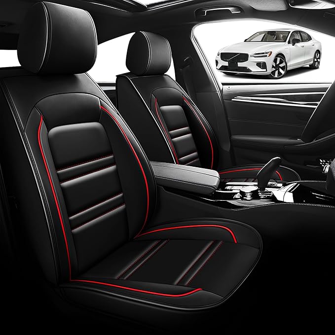 Seat Cover for Volvo Car s60 2001-2025 | Car Seat Covers Front Seats, Waterproof Seat Protectors, Automotive Front Seat Covers (Front Seat, Black&Red Line)