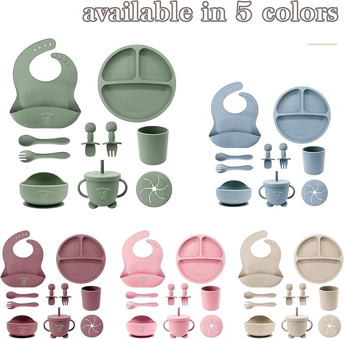 10-Piece Silicone Baby Feeding Set – BPA-Free, Spill-Proof Suction Plate, Bowl, Bib, Snack Cup & Utensils | Dishwasher Safe, Baby Gift Ready (Beige)