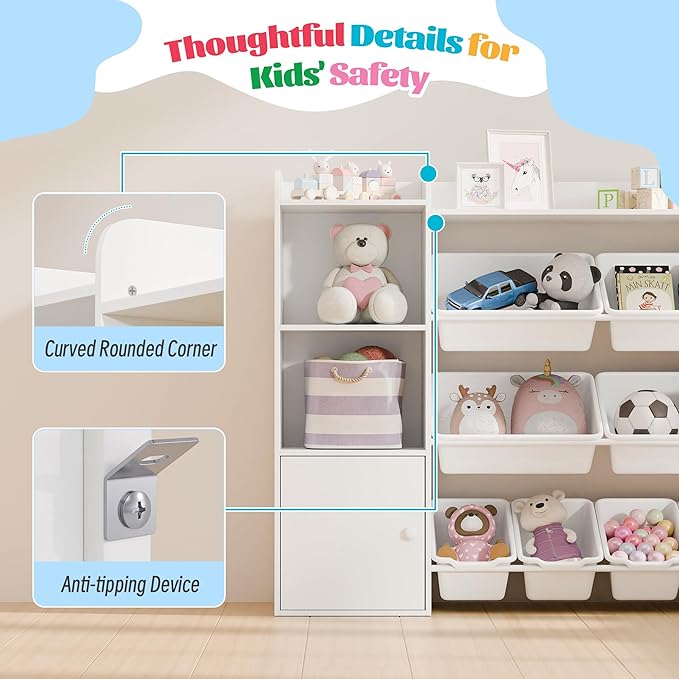 Large Kids Toy Storage Organizer, Toy Organizers and Storag with Bookshelf, Kid Bookshelf and Toy Storage with 6 Storage Cubbies and 8 Storage Bins for Kids' Rooms, Playrooms, and Nurseries
