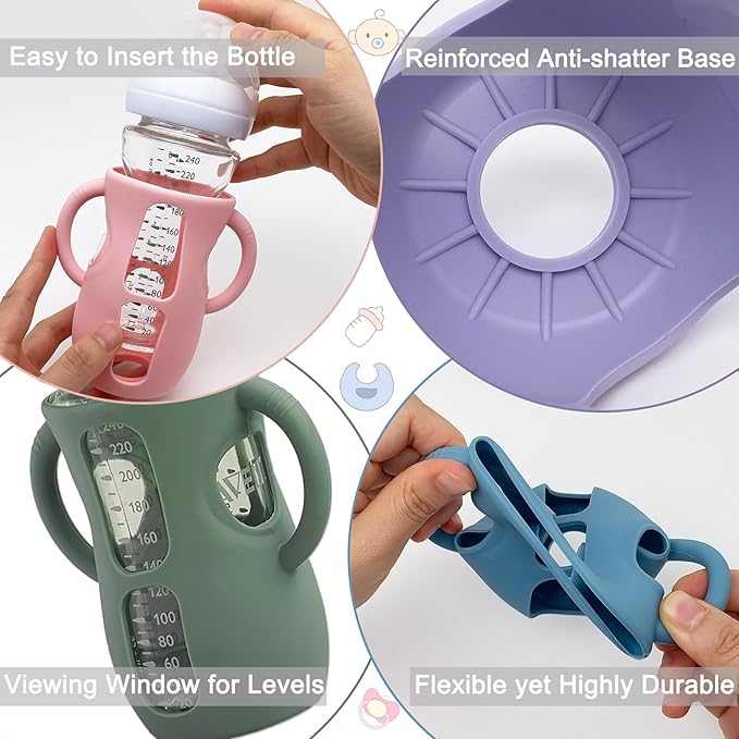 4 Pack Silicone Sleeves for Avent Natural Glass Baby Bottles, Anti Breakage Bottle Holder, Compatible with Philips Avent Glass Natural Baby Bottles (4 White, 8 OZ)