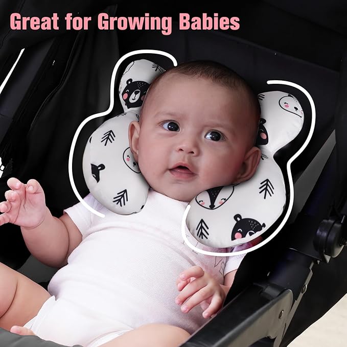 KAKIBLIN Baby Neck Pillow, Upgraded Baby Support Pillow,Babies Head Pillow,Neck Support Pillow for for Car Seat,Pushchair,Travel (Bear)