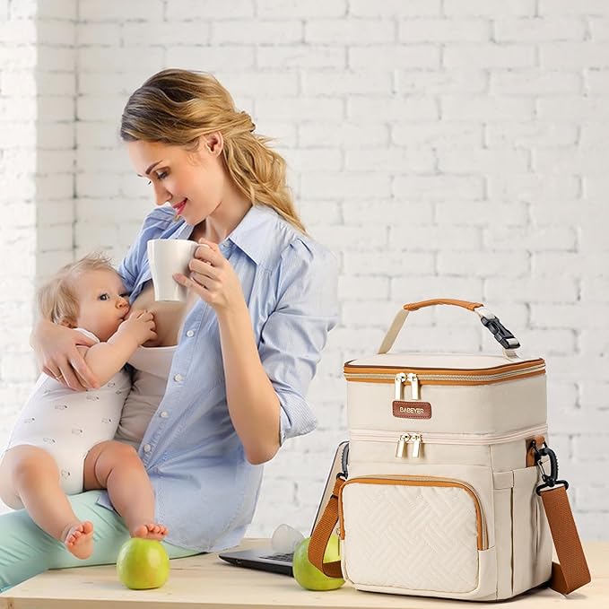Insulated Breastmilk Cooler Bag with Ice Pack - Holds 6x9oz Bottles, Leakproof Double Layer, Bottle Cooler Bag with Adjustable Strap for Nursing Moms, Daycare & Travel