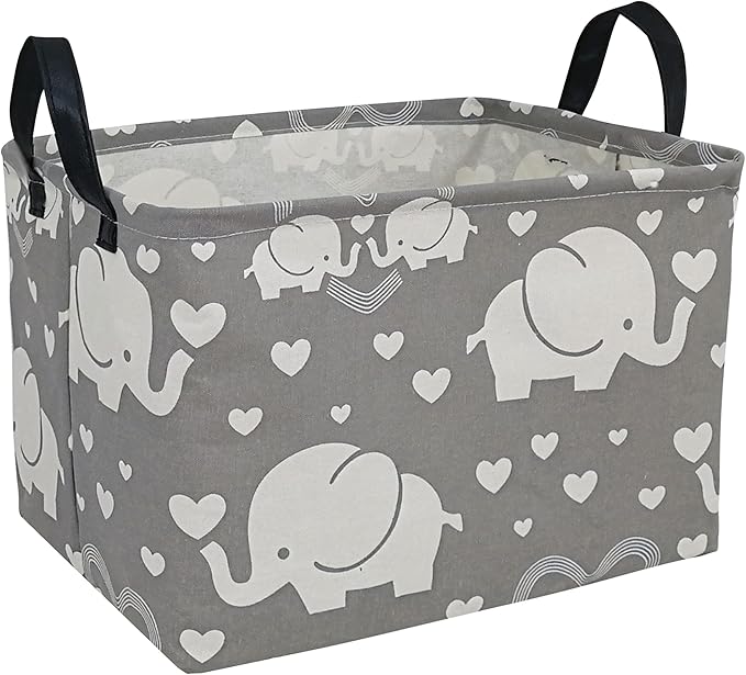 Rectangle Kids Gift Storage Basket Shelf Storage Basket Organizer Box Clothes Laundry Hamper Toys Nursery Basket Baby Laundry Basket with Handles (REC-love elephant)