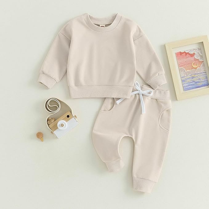Fernvia Toddler Baby Girl Clothes 3 6 9 12 18 24 Months Fall Outfits Solid Long Sleeve Sweatshirt Tops + Pants Set