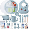 Remonda 23-Piece BPA-Free Silicone Baby Feeding Set | Extra Large Suction Plates, Toddler Bowls, Self Feeding Spoons, and More | Dishwasher Safe| Baby Led Weaning Supplies (Blue)