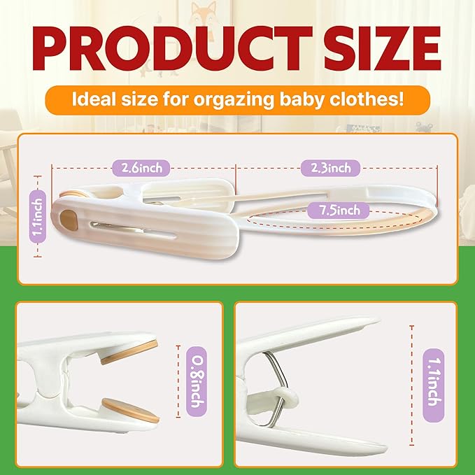 HASHI Premium Baby Clothes & Pants Clips 36 Pack, Silicone Pads for Non-Slip Hanger Clips, Space-Saving Organizer for Baby & Toddler Laundry, Closet, Socks, Stroller, Travel & Drying Rack