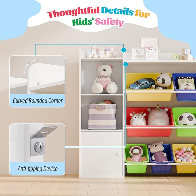 Large Kids Toy Storage Organizer, Toy Organizers and Storag with Bookshelf, Kid Bookshelf and Toy Storage with 6 Storage Cubbies and 8 Storage Bins for Kids' Rooms, Playrooms, and Nurseries