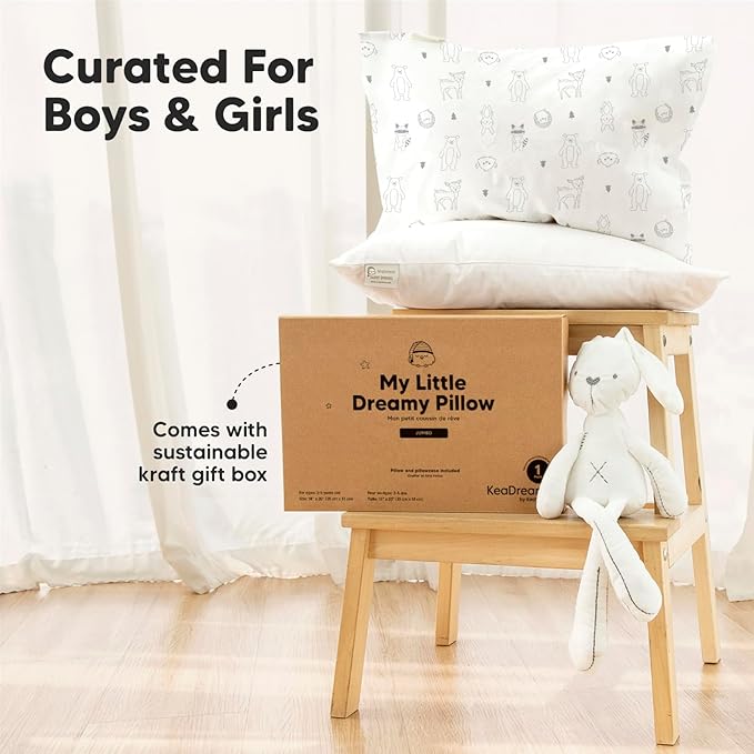 KeaBabies Toddler Pillow with Pillowcase, Jumbo 14X20 - Soft Organic Cotton Toddler Pillows for Sleeping - Machine Washable - Perfect for Travel, Toddler Bed Set (Soft White)