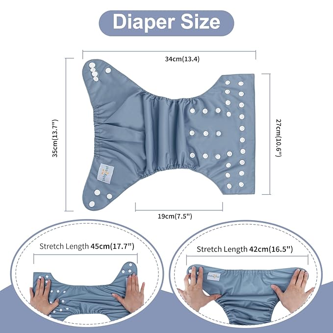 babygoal Baby Boy Cloth Diapers 6 Pack with 6pcs Inserts and Wet Bag, Reusable Waterproof Diaper Covers for Toddlers with Snap Closure