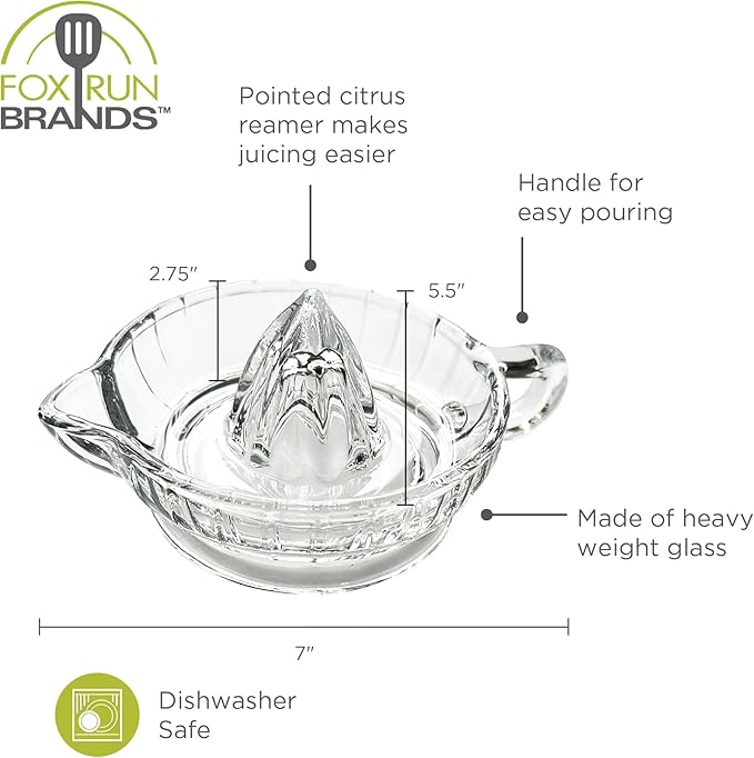 Fox Run Glass Manual Heavyweight Juicer For Lemons, Limes, Oranges and More