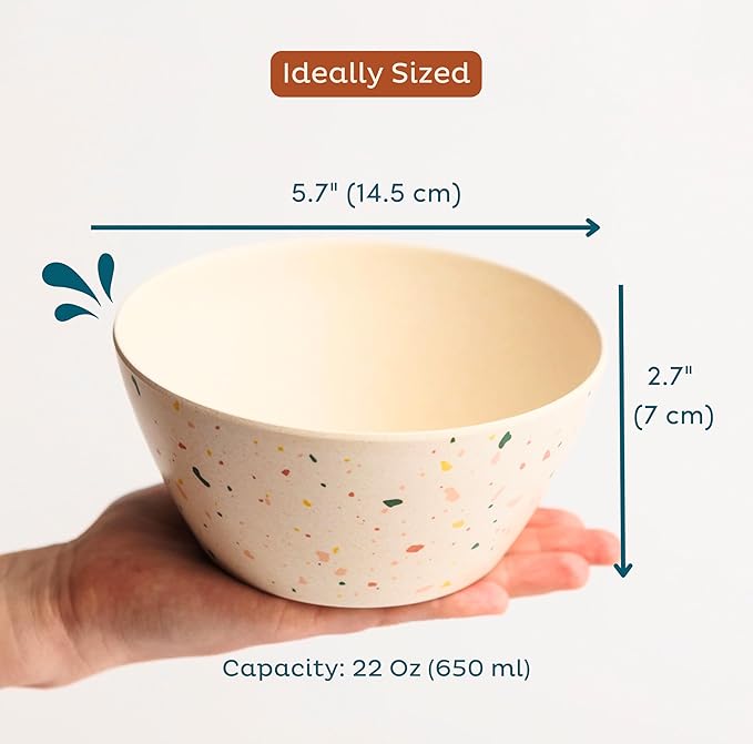 Nook Theory 4 Pack Bamboo Bowls - 22 Oz Reusable Bowl, Dishwasher Safe - Not Microwavable Bamboo Dishes (Rainbow)