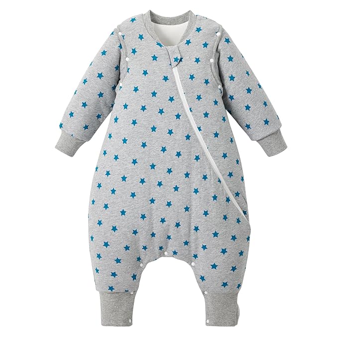 Duomiaomiao 3.5 TOG Toddler Sleep Sack 12-24 Months 100% Cotton Winter Side Open Zipper Baby Sleep Sack with Feet, Warm Toddler Wearable Blanket