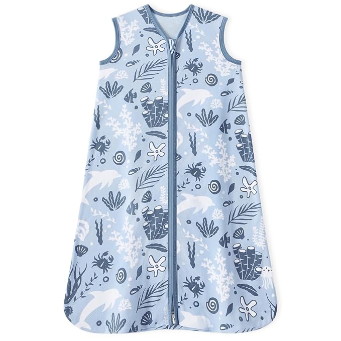 Baby Sleep Sack 12-18 Months 100% Cotton Lightweight 0.5 TOG Wearable Blanket Baby Sleep Bag with 2-Way Zipper for Infant Toddler Blue Dolphin