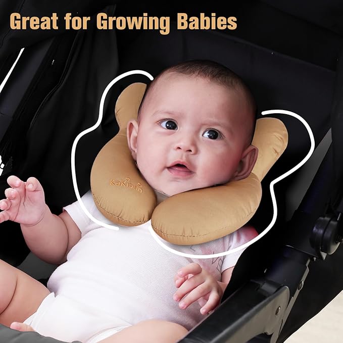 KAKIBLIN Baby Travel Pillow, Infant Head and Neck Support Pillow for Car Seat, Pushchair, for 0-1 Years Old Baby (Brown)