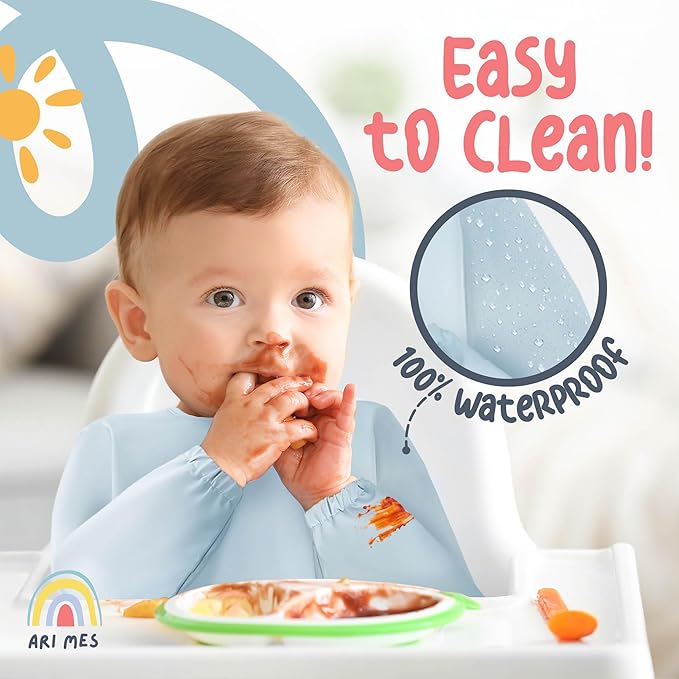 ARI MES Long Sleeves Waterproof Baby Bibs for Eating - Rainbow, Medium- Wearable, Coverall for Toddler, Long Sleeve Bib, Smock Apron for Feeding - Applicable for 6-72 Months