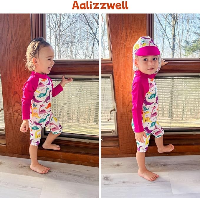 Aalizzwell Baby Girls Long Sleeve One Piece Bathing Suit with Hat