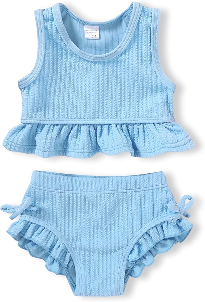 HAPPYMA Baby Swimsuit Toddler Girl Bathing Suit Summer Solid Color Bikini Set Beach Two Piece Swim Wear