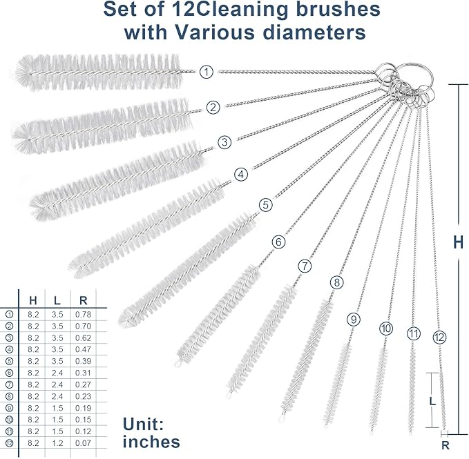 Straw Cleaner Brushes Sets, 12 Pieces 8.2 Inch Botthle Cleaning Brush and Nylon Tube Brush Brush Kit for Sippy Cup, Tumbler, Water Bottle, Drinking Straw (White)